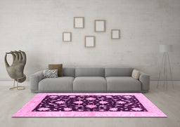 Machine Washable Oriental Pink Modern Rug in a Living Room, wshabs3386pnk