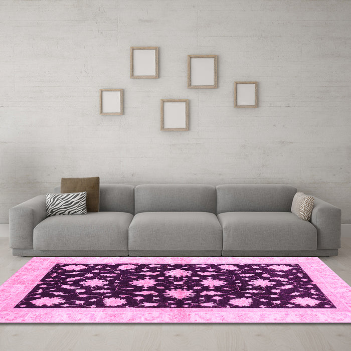Machine Washable Oriental Pink Modern Rug in a Living Room, wshabs3386pnk