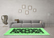 Machine Washable Oriental Emerald Green Modern Area Rugs in a Living Room,, wshabs3386emgrn