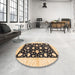 Round Abstract Dark Brown Oriental Rug in a Office, abs3386