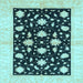 Square Machine Washable Oriental Light Blue Modern Rug, wshabs3386lblu