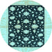 Round Machine Washable Oriental Light Blue Modern Rug, wshabs3386lblu