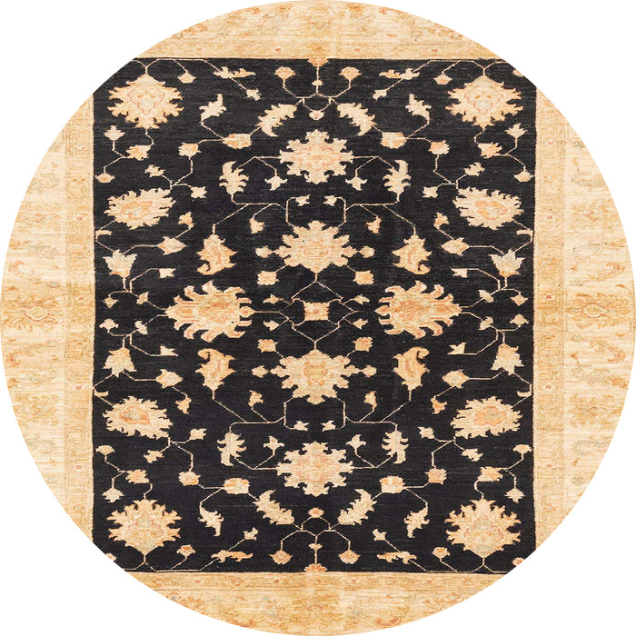 Round Abstract Dark Brown Oriental Rug, abs3386