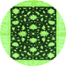 Round Machine Washable Oriental Green Modern Area Rugs, wshabs3386grn