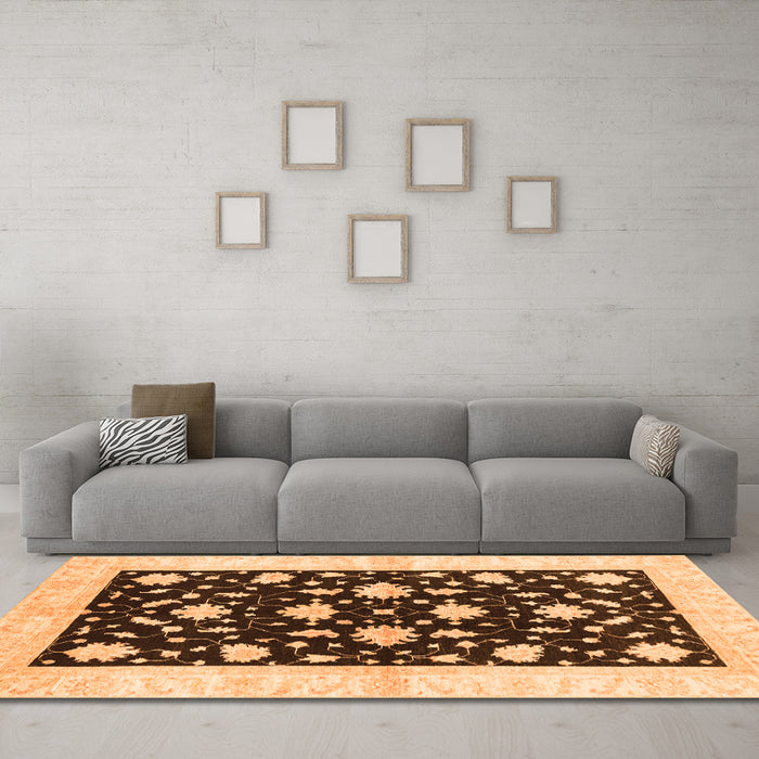 Machine Washable Oriental Orange Modern Area Rugs in a Living Room, wshabs3386org