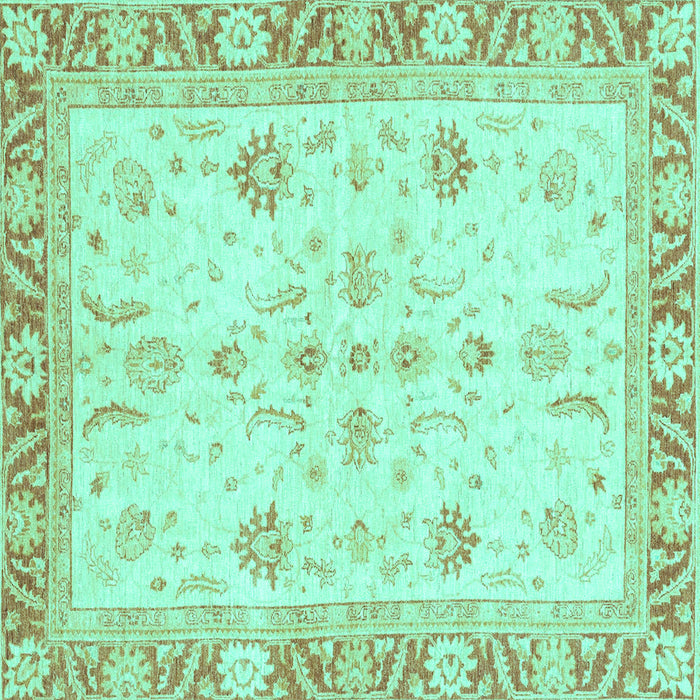 Square Machine Washable Oriental Turquoise Modern Area Rugs, wshabs3387turq