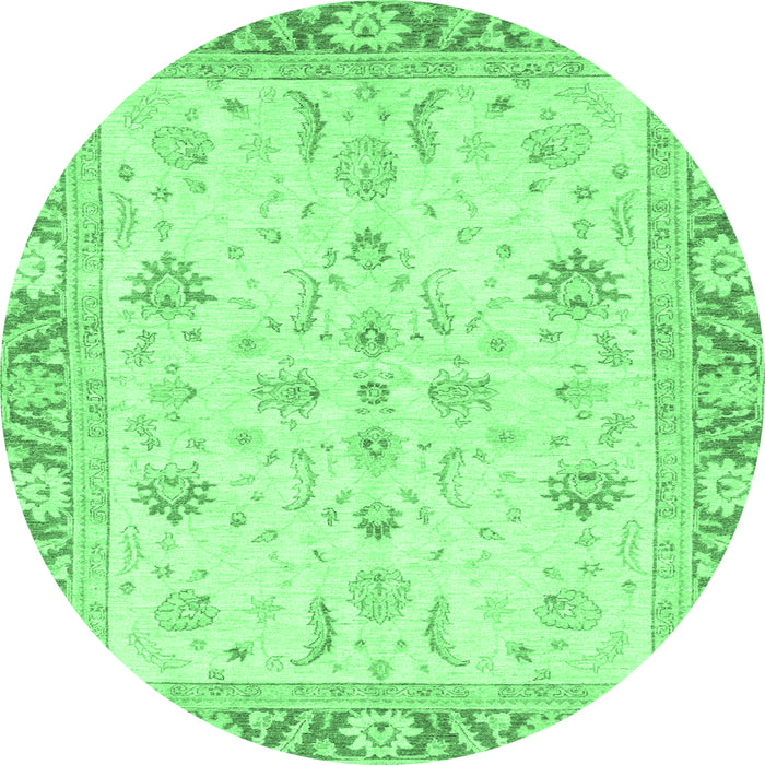 Round Machine Washable Oriental Emerald Green Modern Area Rugs, wshabs3387emgrn