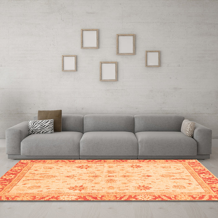 Machine Washable Oriental Orange Modern Area Rugs in a Living Room, wshabs3387org