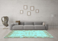 Machine Washable Oriental Light Blue Modern Rug, wshabs3387lblu