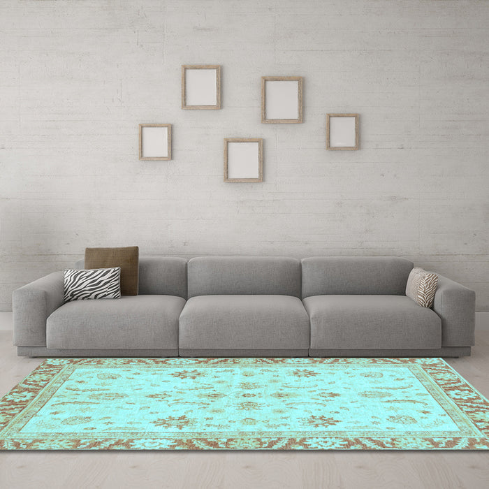 Machine Washable Oriental Light Blue Modern Rug in a Living Room, wshabs3387lblu