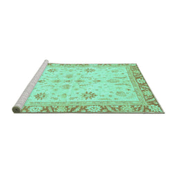 Sideview of Machine Washable Oriental Turquoise Modern Area Rugs, wshabs3387turq