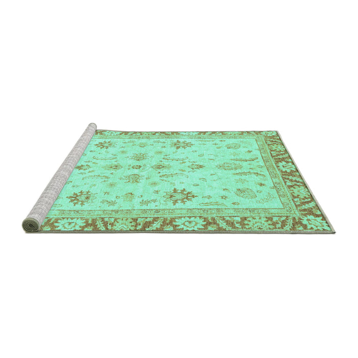 Sideview of Machine Washable Oriental Turquoise Modern Area Rugs, wshabs3387turq