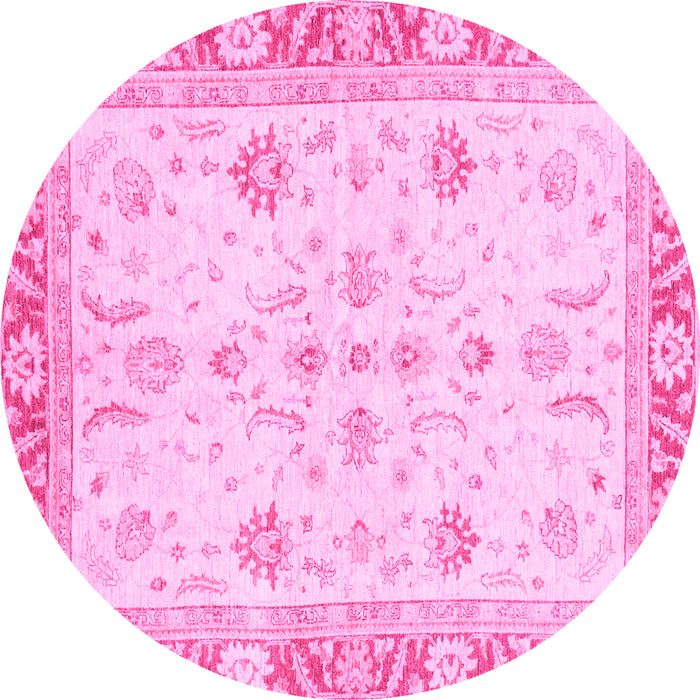Round Machine Washable Oriental Pink Modern Rug, wshabs3387pnk