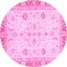 Round Machine Washable Oriental Pink Modern Rug, wshabs3387pnk