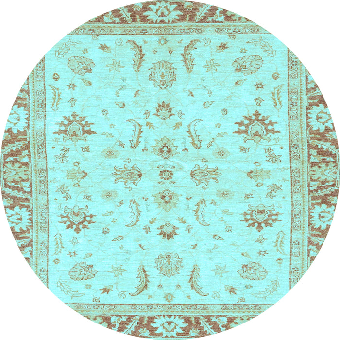 Round Machine Washable Oriental Light Blue Modern Rug, wshabs3387lblu