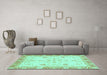 Machine Washable Oriental Turquoise Modern Area Rugs in a Living Room,, wshabs3387turq