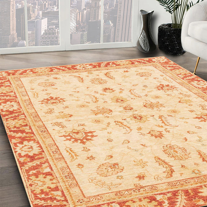 Machine Washable Abstract Brown Gold Rug in a Family Room, wshabs3387