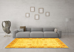 Machine Washable Oriental Yellow Modern Rug in a Living Room, wshabs3387yw