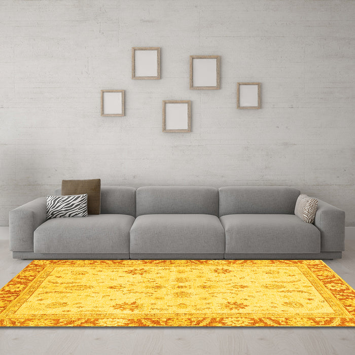 Machine Washable Oriental Yellow Modern Rug in a Living Room, wshabs3387yw