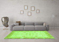 Machine Washable Oriental Green Modern Rug, wshabs3387grn