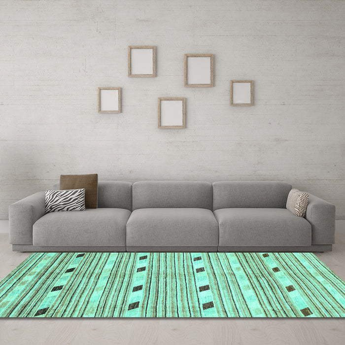 Machine Washable Oriental Turquoise Modern Area Rugs in a Living Room,, wshabs3388turq