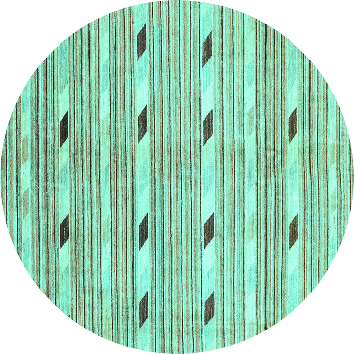 Round Machine Washable Oriental Turquoise Modern Area Rugs, wshabs3388turq