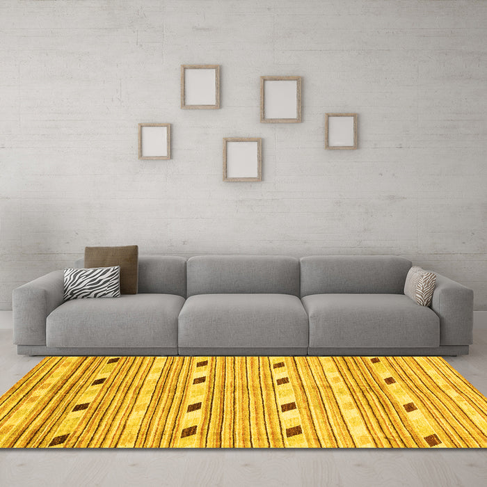 Machine Washable Oriental Yellow Modern Rug in a Living Room, wshabs3388yw