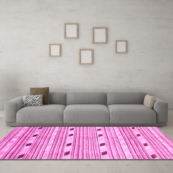 Machine Washable Oriental Pink Modern Rug in a Living Room, wshabs3388pnk