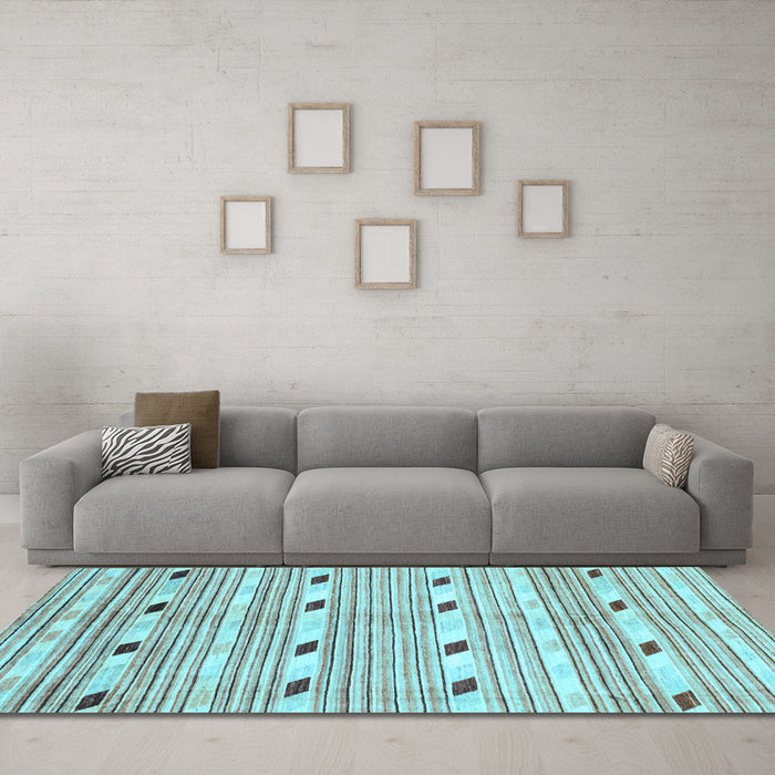 Machine Washable Oriental Light Blue Modern Rug in a Living Room, wshabs3388lblu