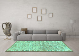 Machine Washable Oriental Turquoise Modern Area Rugs in a Living Room,, wshabs3389turq