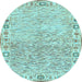 Round Machine Washable Oriental Light Blue Modern Rug, wshabs3389lblu