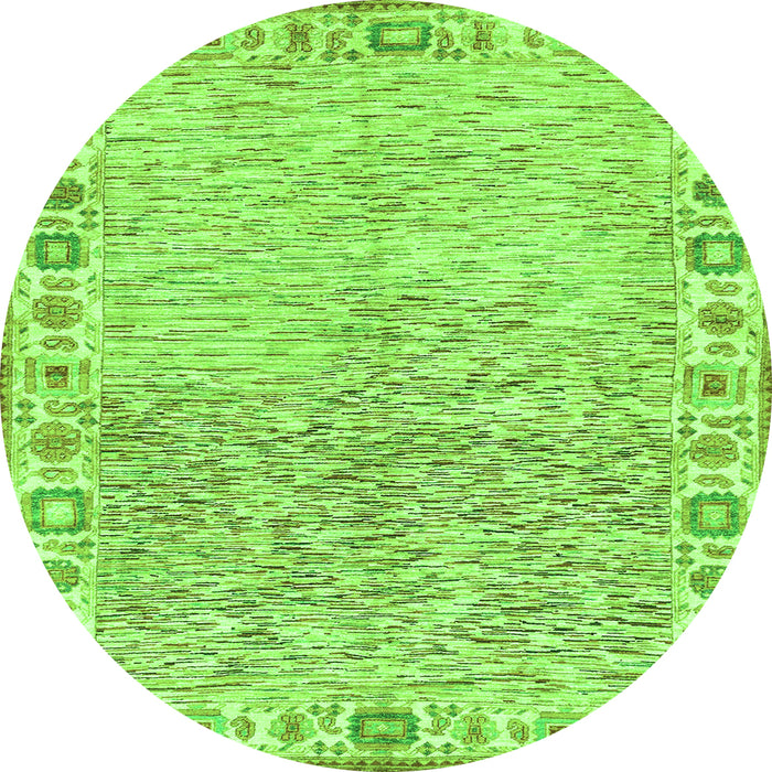 Round Machine Washable Oriental Green Modern Area Rugs, wshabs3389grn