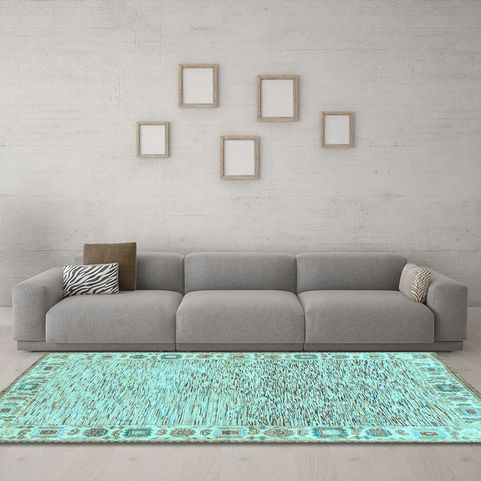 Machine Washable Oriental Light Blue Modern Rug in a Living Room, wshabs3389lblu