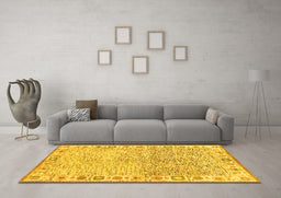 Machine Washable Oriental Yellow Modern Rug in a Living Room, wshabs3389yw