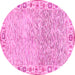 Round Machine Washable Oriental Pink Modern Rug, wshabs3389pnk