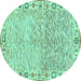 Round Machine Washable Oriental Turquoise Modern Area Rugs, wshabs3389turq