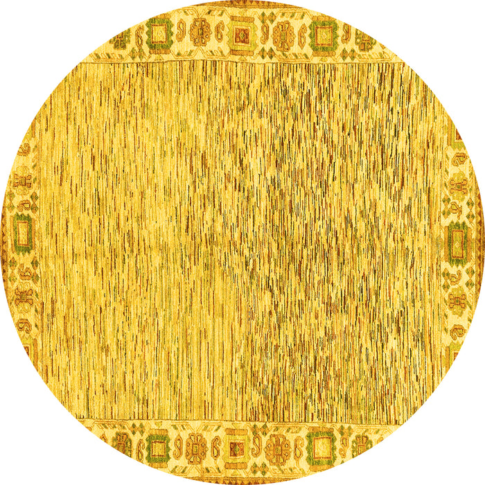 Round Machine Washable Oriental Yellow Modern Rug, wshabs3389yw