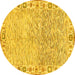 Round Machine Washable Oriental Yellow Modern Rug, wshabs3389yw