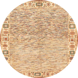 Round Machine Washable Abstract Orange Rug, wshabs3389