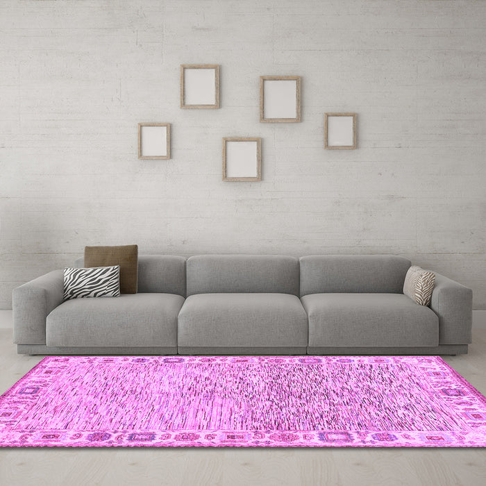 Machine Washable Oriental Purple Modern Area Rugs in a Living Room, wshabs3389pur