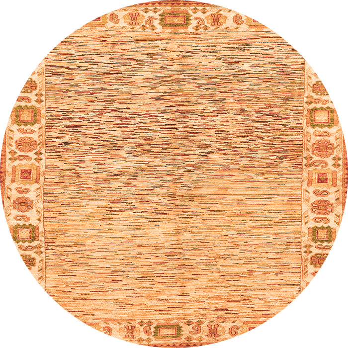 Round Machine Washable Oriental Orange Modern Area Rugs, wshabs3389org