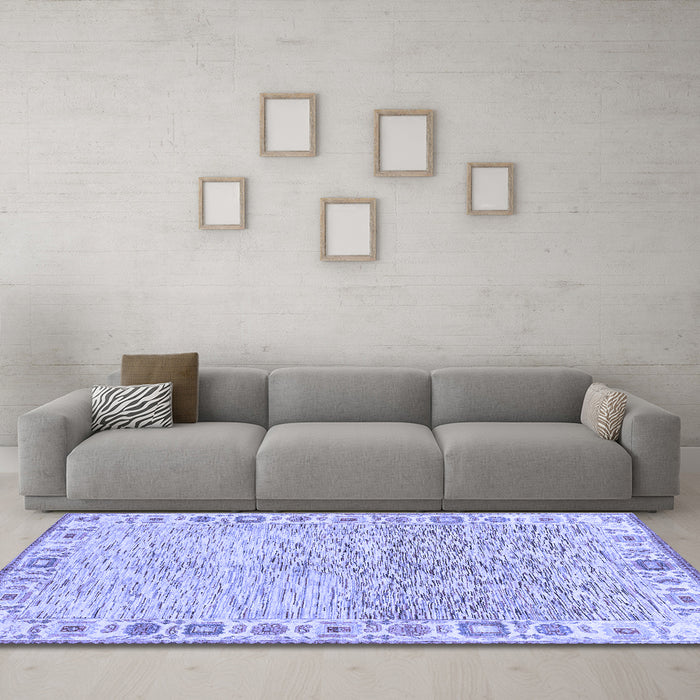 Machine Washable Oriental Blue Modern Rug in a Living Room, wshabs3389blu
