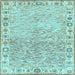 Square Machine Washable Oriental Light Blue Modern Rug, wshabs3389lblu