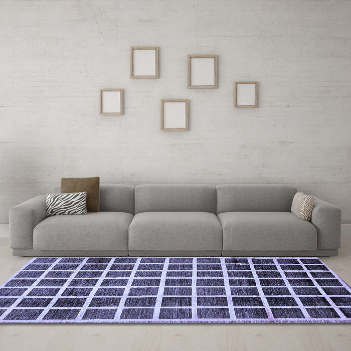 Machine Washable Checkered Blue Modern Rug in a Living Room, wshabs338blu