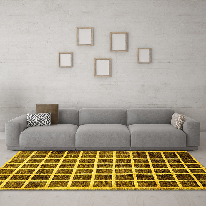 Machine Washable Checkered Yellow Modern Rug in a Living Room, wshabs338yw