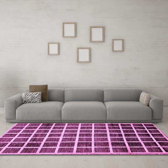 Machine Washable Checkered Purple Modern Area Rugs in a Living Room, wshabs338pur