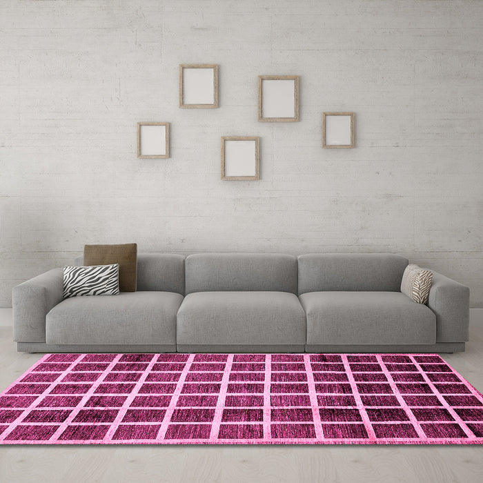 Machine Washable Checkered Pink Modern Rug in a Living Room, wshabs338pnk