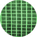 Round Machine Washable Checkered Emerald Green Modern Area Rugs, wshabs338emgrn