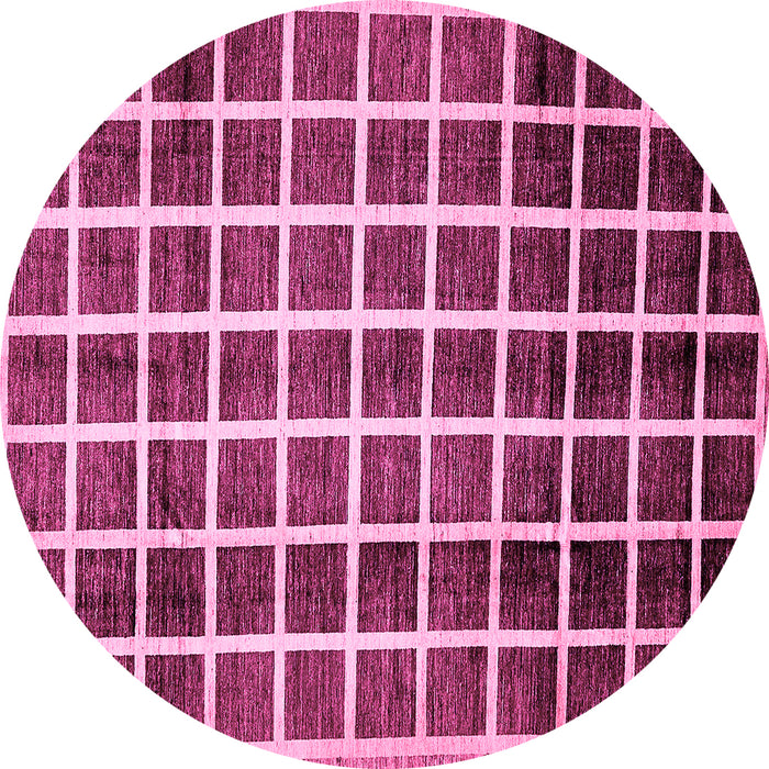 Round Checkered Pink Modern Rug, abs338pnk