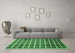 Machine Washable Checkered Emerald Green Modern Area Rugs in a Living Room,, wshabs338emgrn
